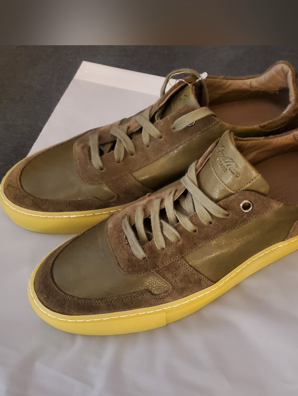 Good Man Brand Men's Olive Green Suede And Leather Low Profile Sneakers